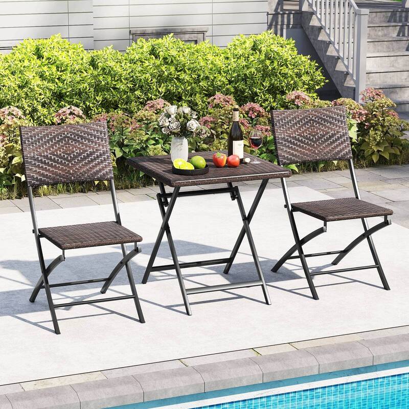 Costway 3 PCS Rattan Bistro Set with Wicker Seat & Tabletop for - See Details