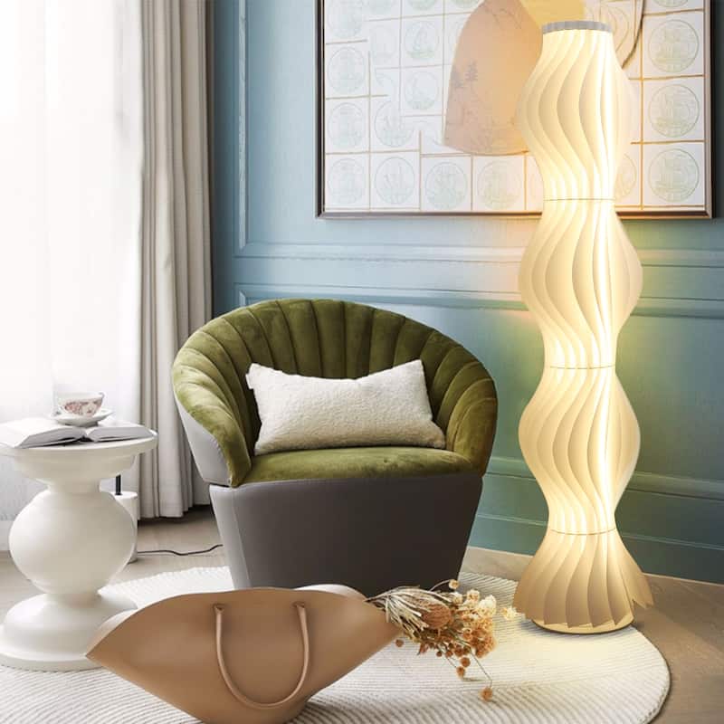 Tall Modern Floor Lamp Decorative Wavy Handmade Acrylic Lampshade Lighting White