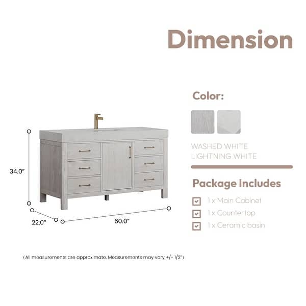 dimension image slide 0 of 8, Leon 60 in. Single Bathroom Vanity with Composite Stone Top