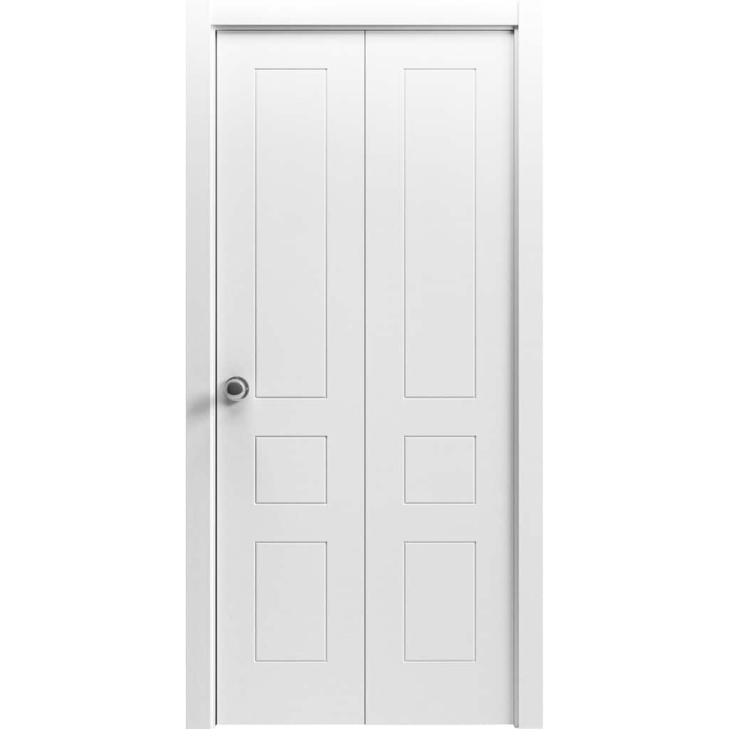 Sliding Closet Bi-fold Doors | Mela 0733 Painted White | Sturdy Tracks Moldings Trims | Wood Solid Bedroom Wardrobe Doors