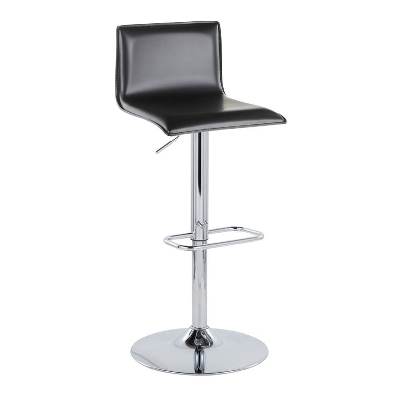 Porch & Den Mara Upholstered Adjustable Bar Stool with Rounded Rectangle Footrest (Set of 2) - Black Faux Leather/Chrome Metal