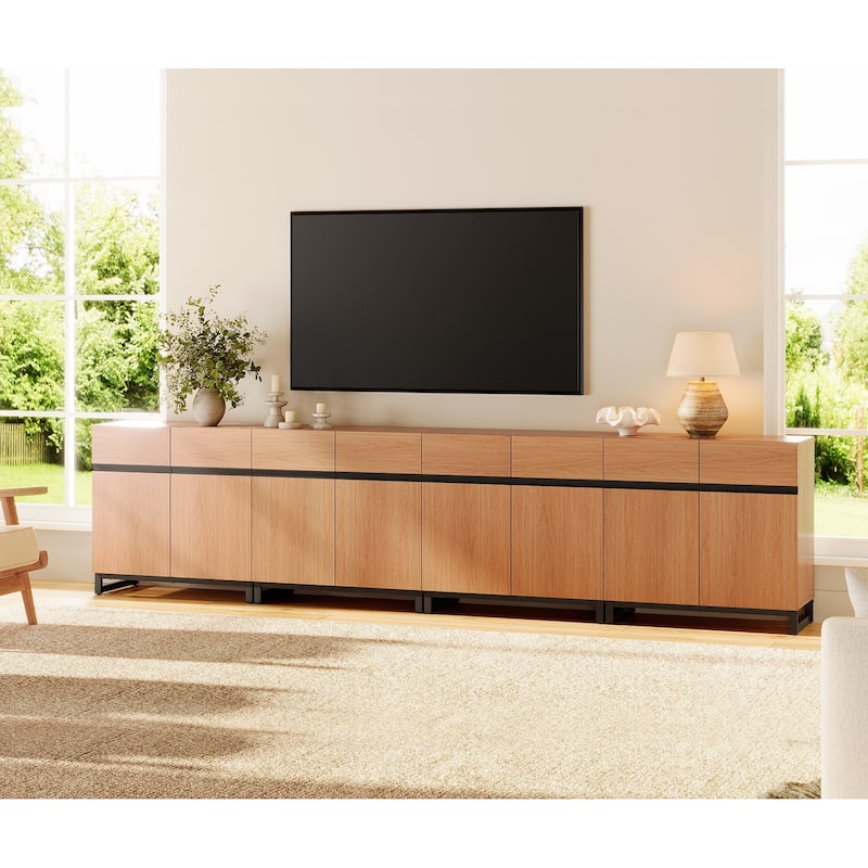 WAMPAT Modern TV Stand with Storage Cabinets for Living Room,Bedroom,Brown