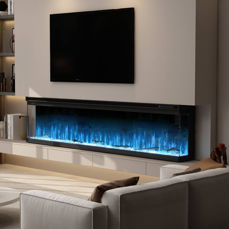 3-Sided Electric Fireplace with 12-Color Flame, Dual Heat Settings 750W/1500W, Smart App & Remote Control – 50/60/70 Inch