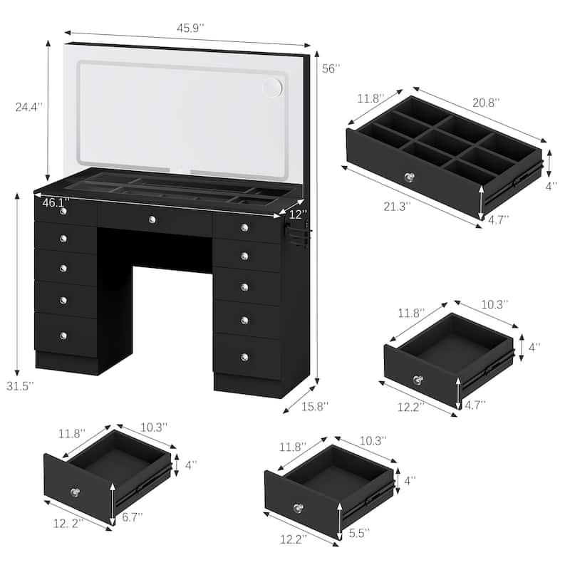 Makeup Desk with Large Mirror & 11-drawer