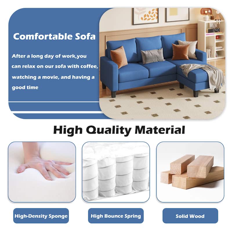 Furniwell Convertible Sectional Sofa Modern Linen Fabric L-Shaped Couch