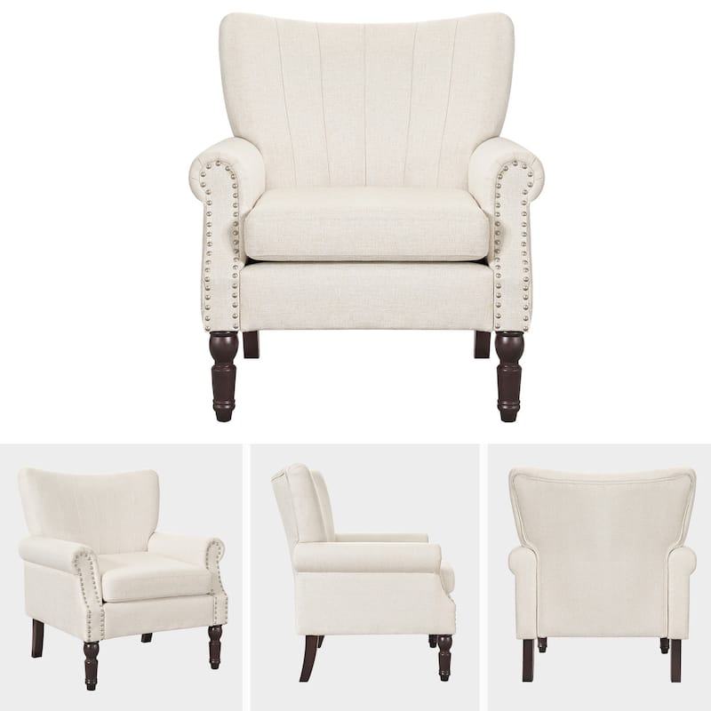 COZYMAN Modern Solid Wood Armchair Upholstered Fabric/Faux Leather Accent Chair for Living Room