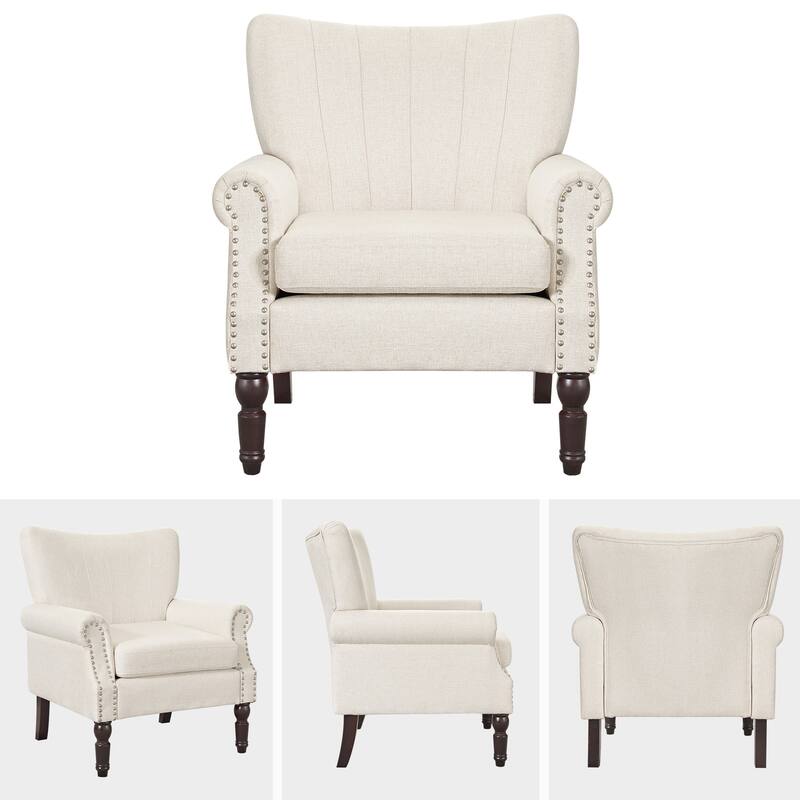 COZYMAN Modern Armchair Solid Wood Upholstered Fabric/Faux Leather Set of 2 Accent Chairs for Living Room