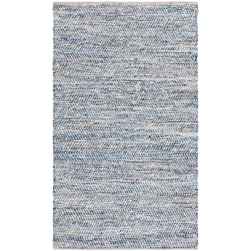 SAFAVIEH, Handmade Natura Janka Wool & Leather Rug - 6' x 9' - Blue/Ivory