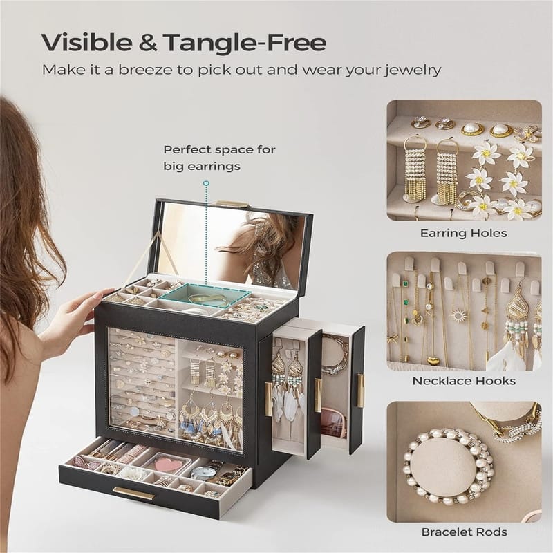 Jewelry Box with Glass Window - 6.1"D x 10.3"W x 12.6"H