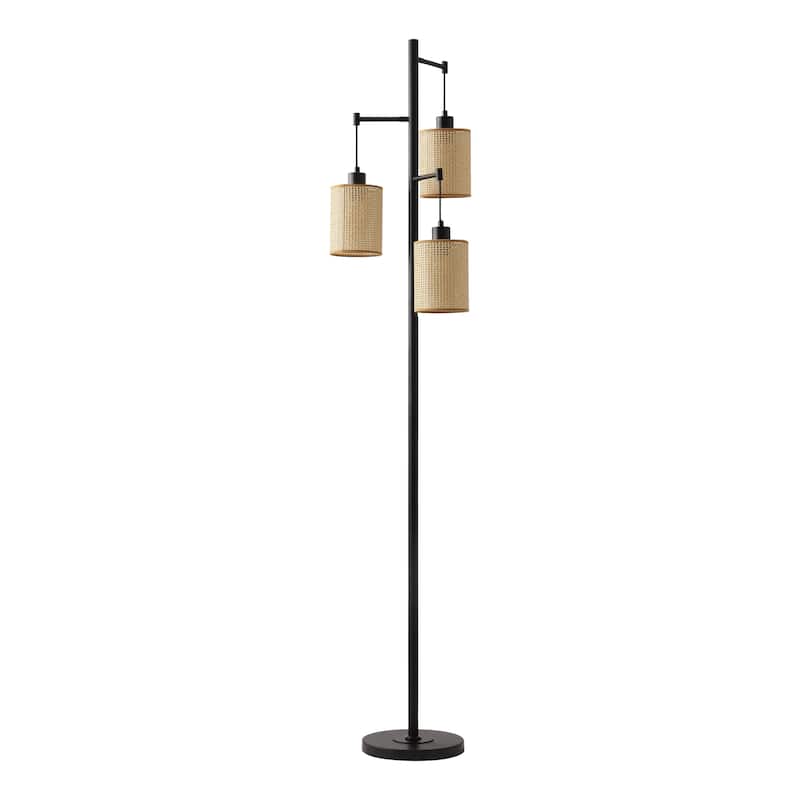 GetLedel 68.9" Farmhouse 3-Light Tree Floor Lamp with Hand Woven Shade