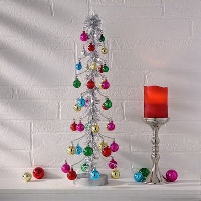 20" Glitter Tinsel Tree With Shatterproof Plastic Ball