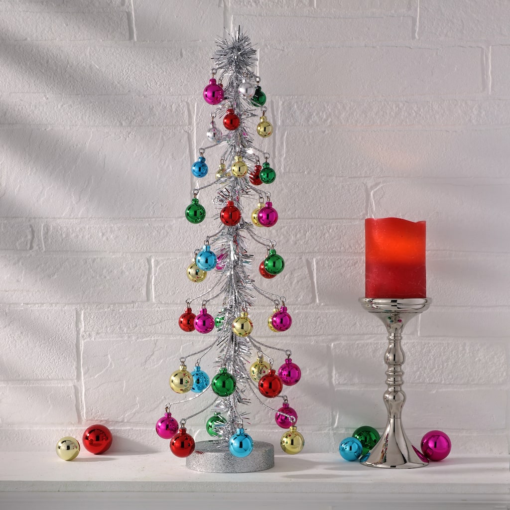 20" Glitter Tinsel Tree With Shatterproof Plastic Ball
