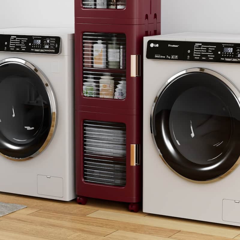 Javlergo 65" Narrow Tall Storage Bin 4 Tier Foldable Kitchen Storage Cabinet Organizer Freestanding Kitchen Pantry