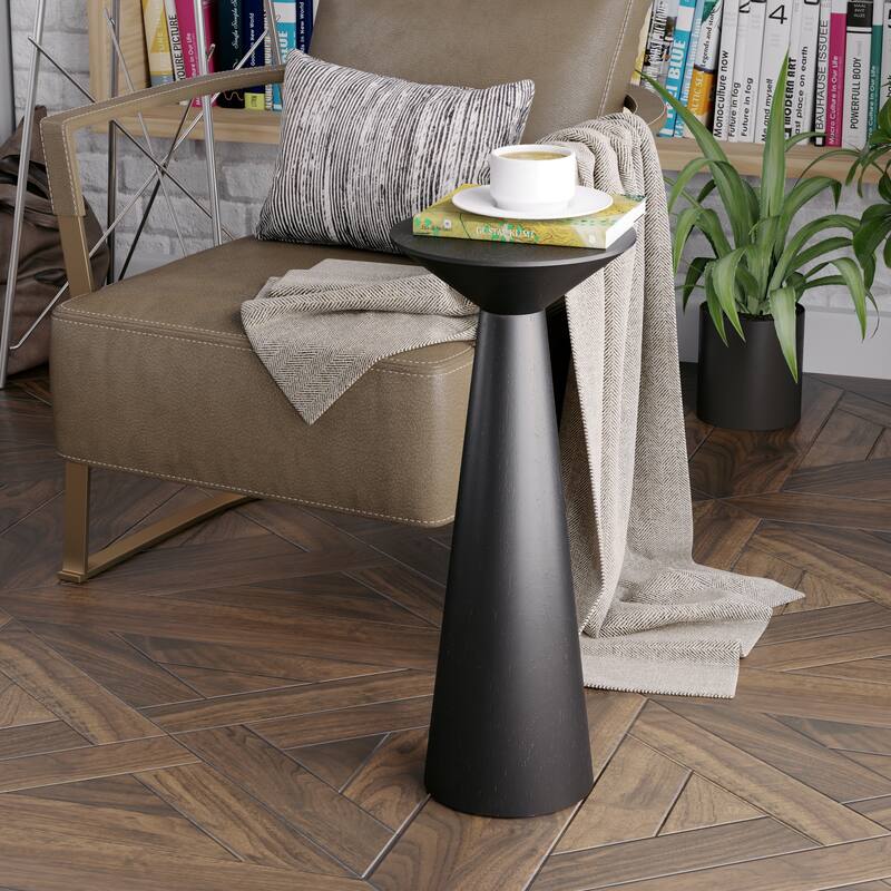 COZAYH Farmhouse Pedestal End Table, Round Martini Table Wood Plant Stand Rustic Small Drink Table for Living Room, Bedroom
