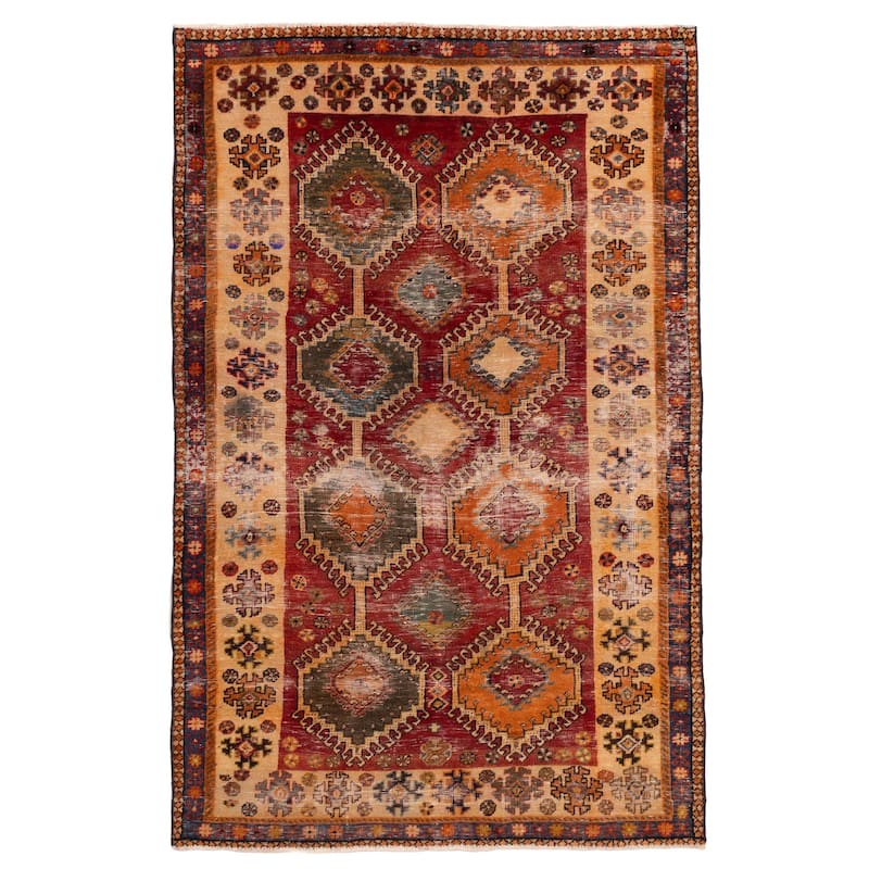 ECARPETGALLERY Hand-knotted Melis Vintage Red Wool Rug - 4'9 x 7'5