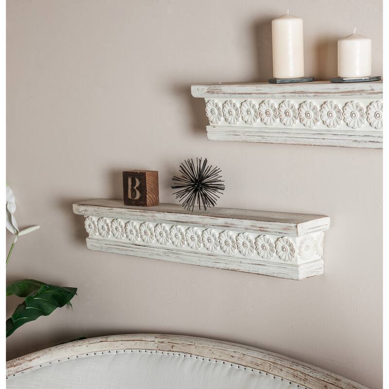 White Wood Distressed Vintage Farmhouse Wall Shelf 28" or 36"