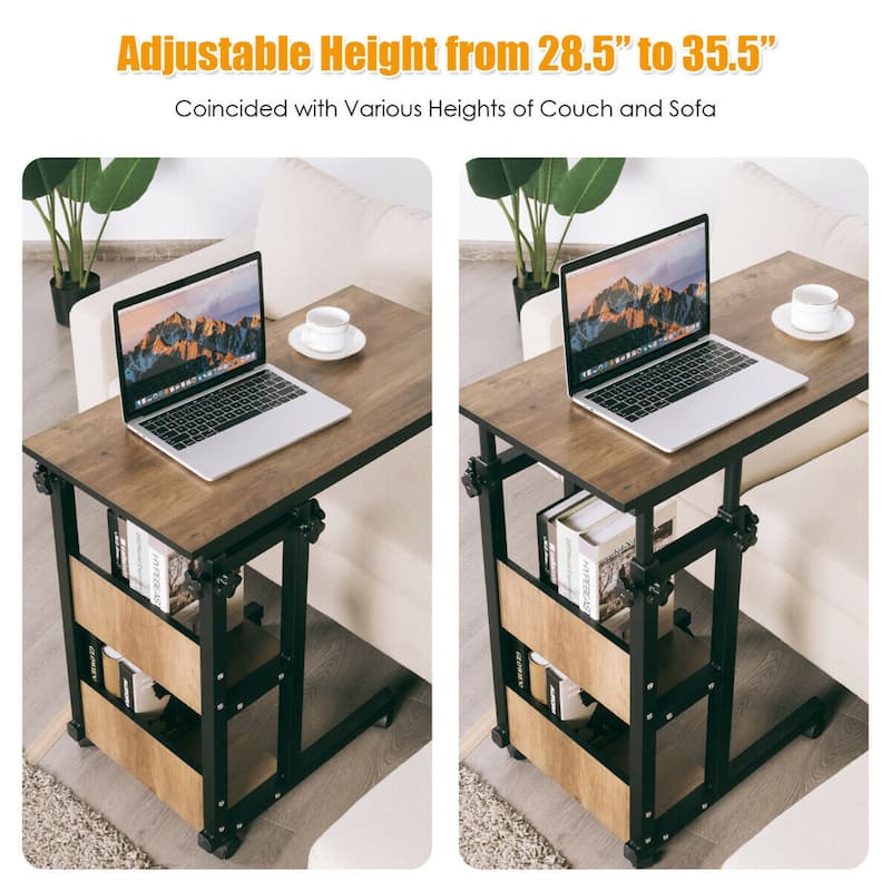 Gymax C-Shape Mobile Snack End Side Sofa Laptop Table W/Rolling Cart - See Details
