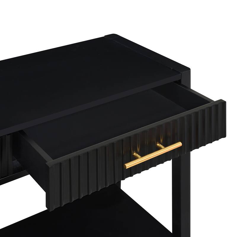 Anmytek Black Console Table with Ribbed Drawers and Gold Hardware Modern Entryway and Living Room Storage