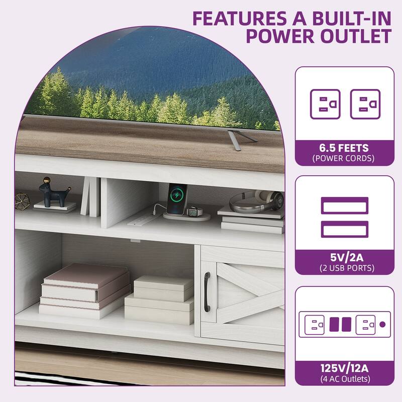 Moasis Farmhouse TV Stand for up to 65" TV with Doors and Open Shelves Media Console Power Outlet