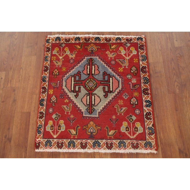 Tribal Shiraz Persian Vintage Square Rug Hand-Knotted Wool Carpet - 2'0" x 2'3"