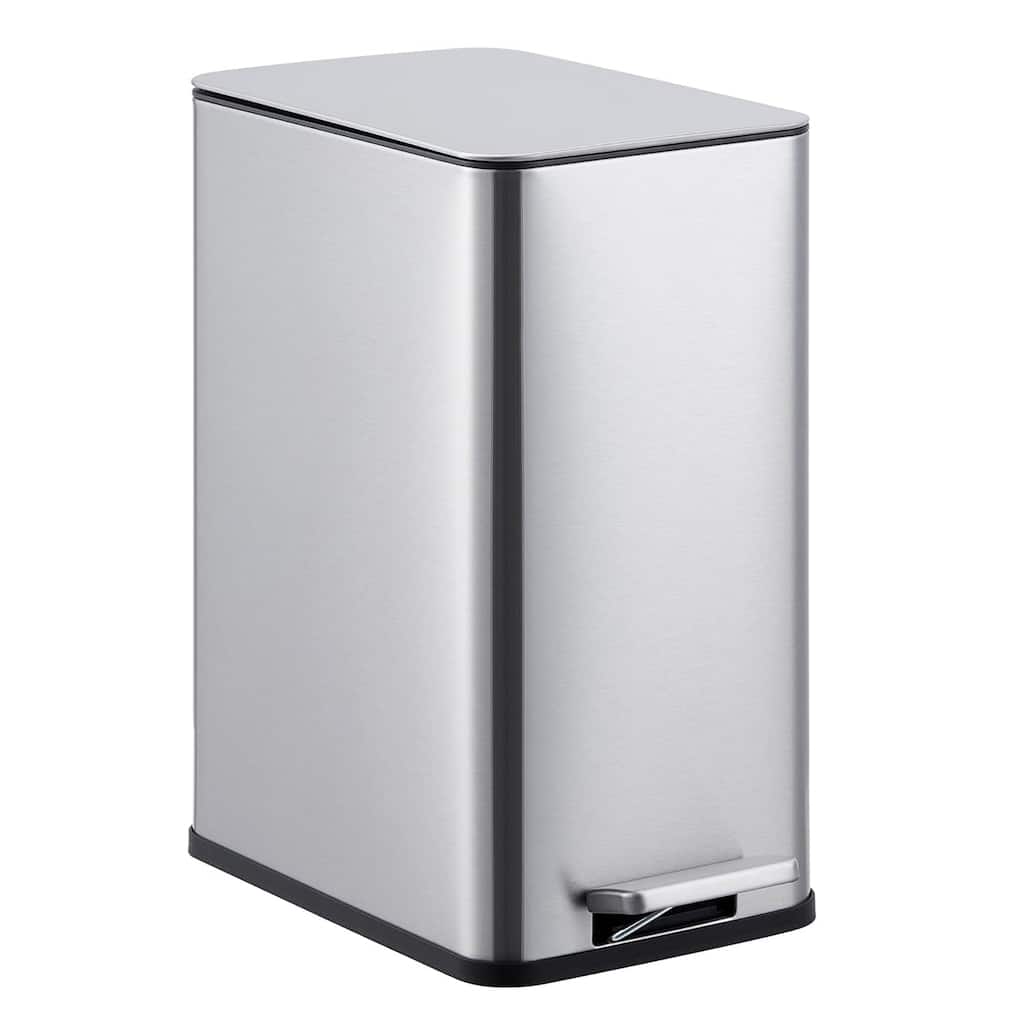 2.6 Gallon Kitchen Stainless Steel Trash Can with Soft Lid and Removable Inner Bucket, Suitable