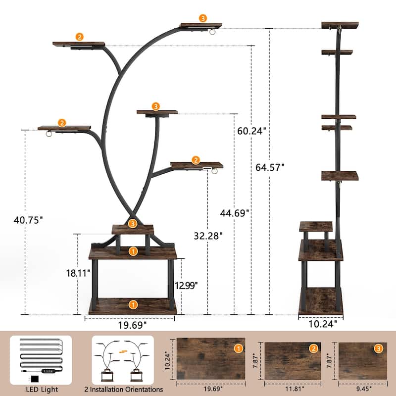 VECELO Indoor Plant Stand with Grow Lights 4 Styles 6/7/9 Shelves Adjustable Timer & Brightness Decorative Rack for Living Room