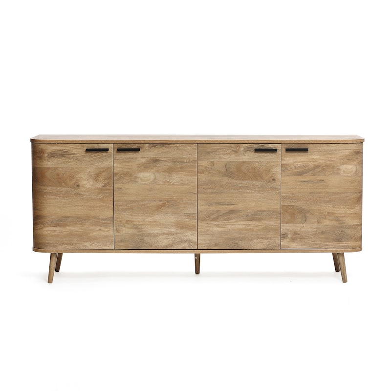 Natural Oak Manufactured Wood 4-Door Sideboard Cabinet - 71" Wide