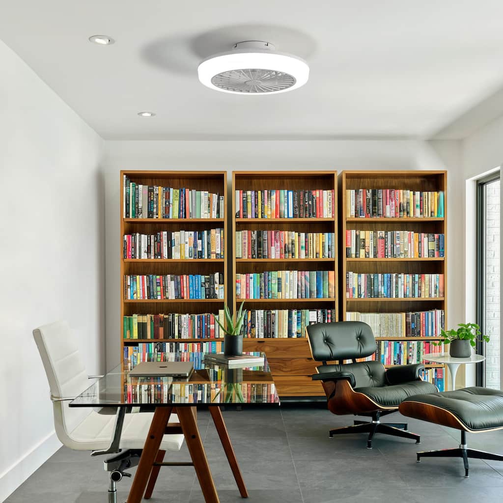 Modern Enclosed Ceiling Fan with Light Adjustment and Remote Control, Reversible Motor for Bedroom and Lounge Area