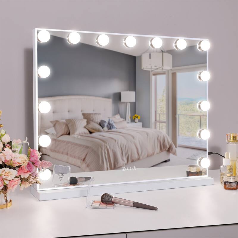 Hollywood Makeup Mirror with Lights - White+Silver