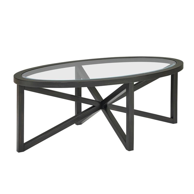 Modern Round Glass Coffee Table with Solid Wood Base, Tempered Glass Top for Living Room, Terrace, Study