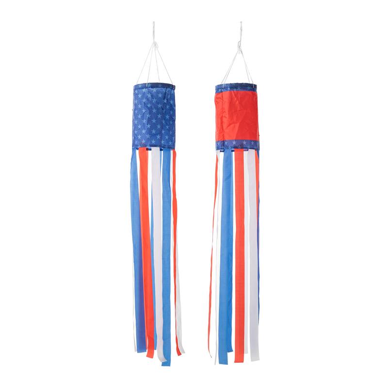 Glitzhome 44"H Set of 2 Patriotic Americana Hat & Firecracker Windsocks