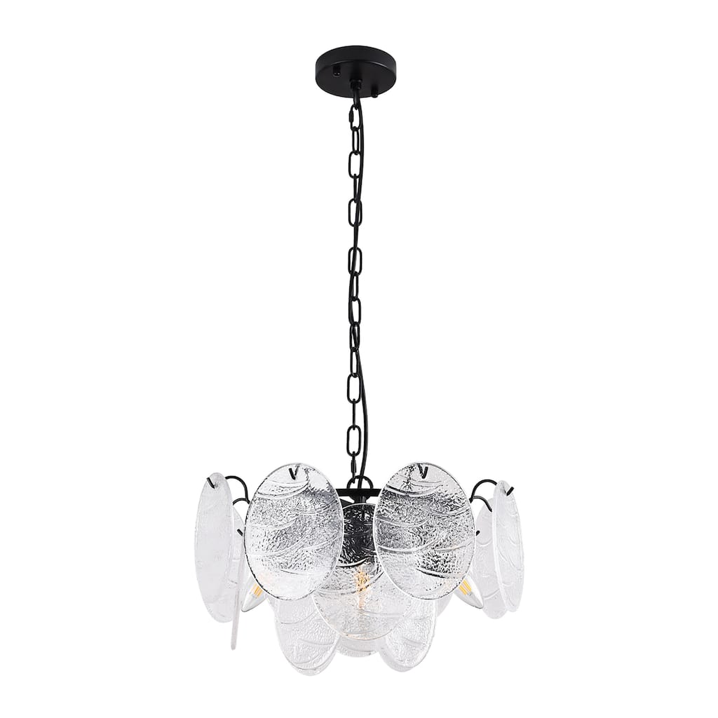 5-Lights Modern Simple Transparent Textured Glass Shade Chain - Hanging Chandelier for Living Room Bedroom Kitchen
