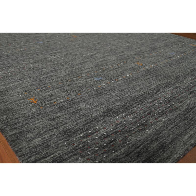 Hand Knotted Oriental 100% Wool Carpet Tribal Stripe Greys & Charcoal Gabbeh Area Rug - 6' 9'' X 6' 7''