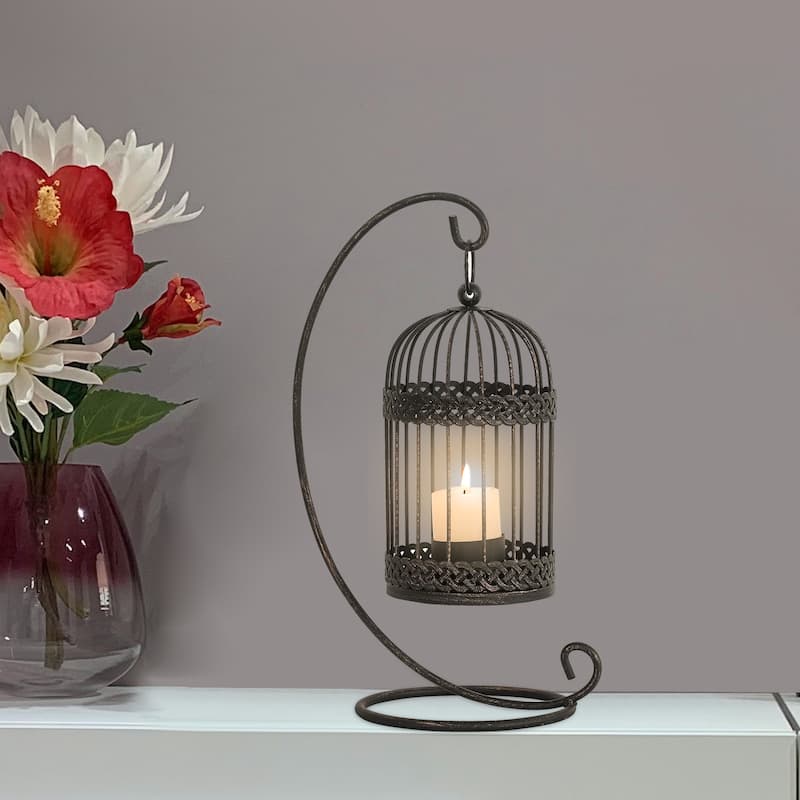 Adeco Birdcage Style Hanging Candle Holder Stand Vintage Lantern