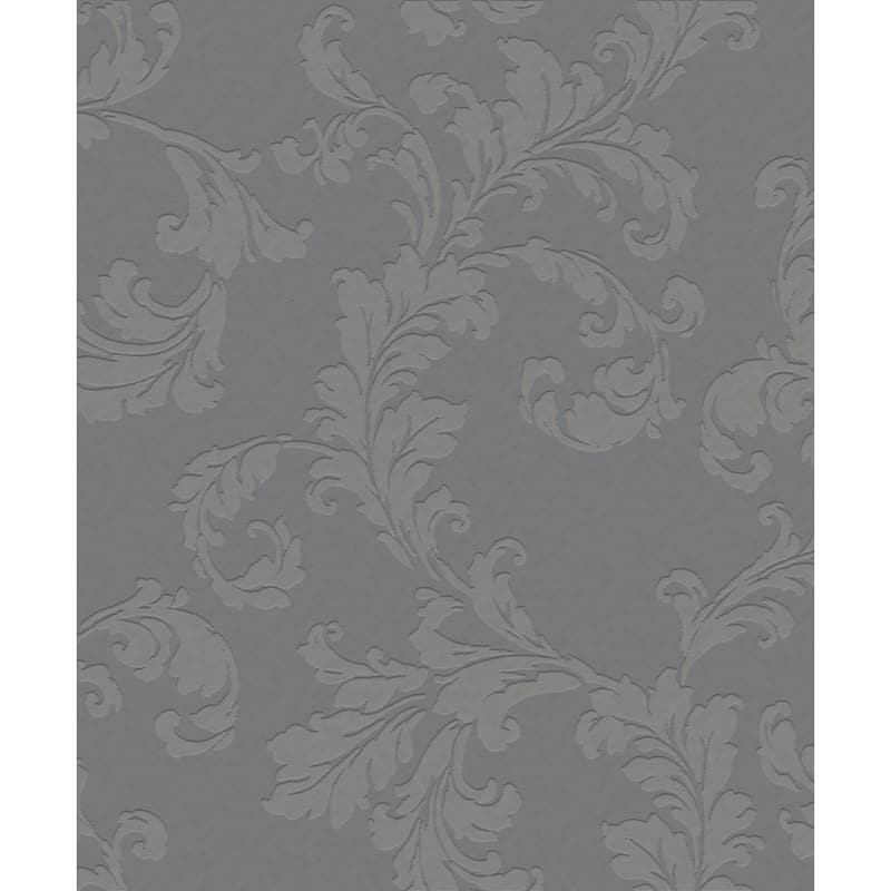 Galerie Wallcoverings Emporium 3D Embossed Floral Acanthus Trail Non-woven Glitter Wallpaper Roll - 33 feet x 21 inches - Grey