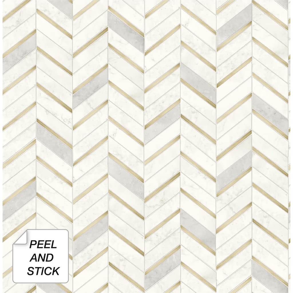NextWall Chevron Marble Tile Peel and Stick Wallpaper