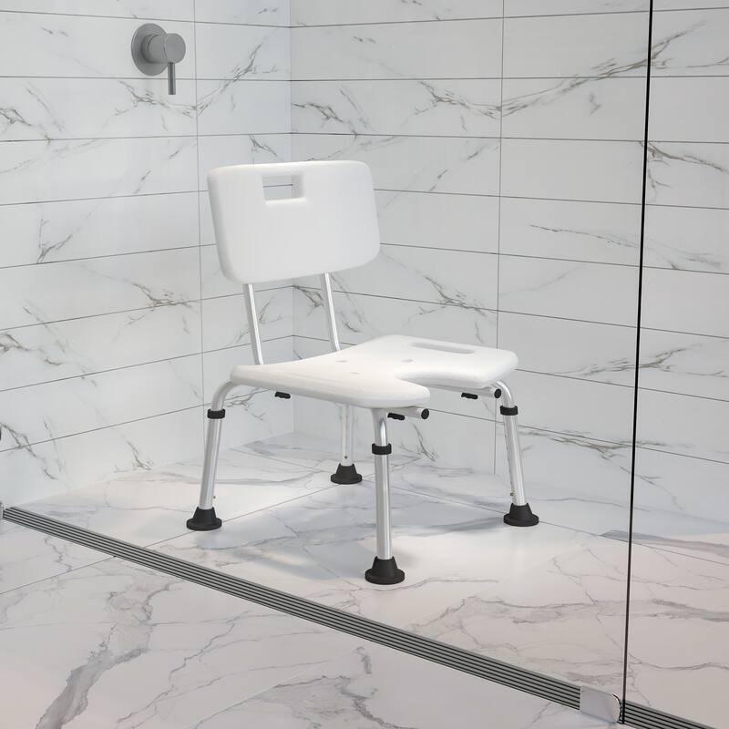Tool-Free 300 Lb. Capacity, U-Shaped Adjustable White Bath & Shower Chair - White