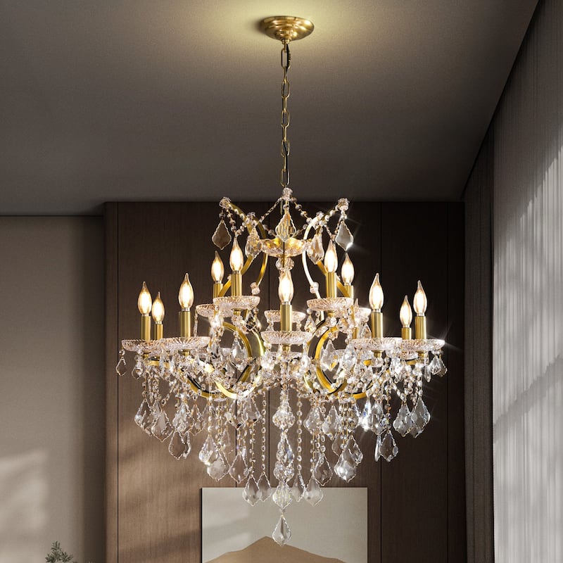 KAYLA Large Crystal Chandelier 28-49in Chandelier Light Fixture Modern Maria Theresa Crystal Chandeliers - 30.7in - Glod