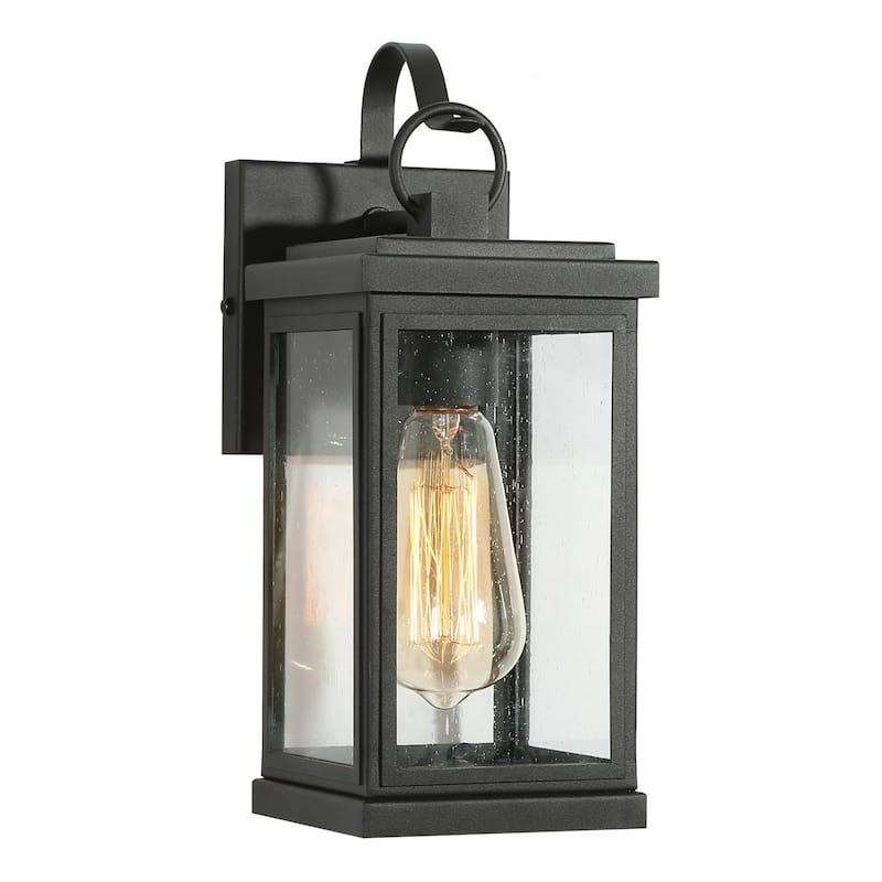 Bern Mid-Century Modern Black 1-Light Outdoor Lantern Wall Sconce - L 5.1" x W 6.3" x H 12.2"