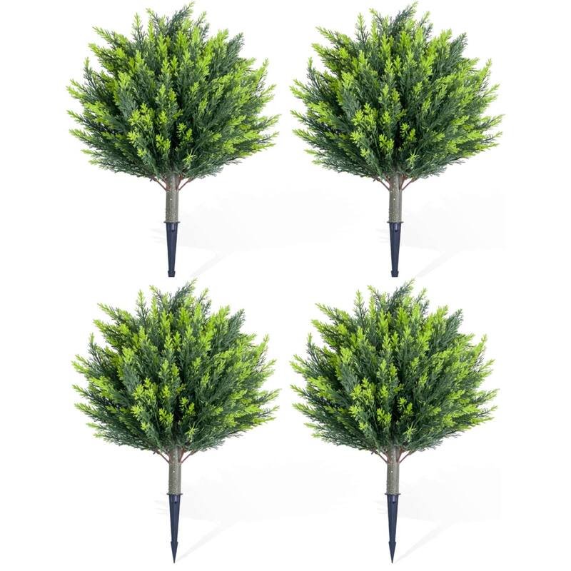 25.6 Inch Artificial Cedar Topiary Ball Tree with Spike for Home Decor - 4 pcs