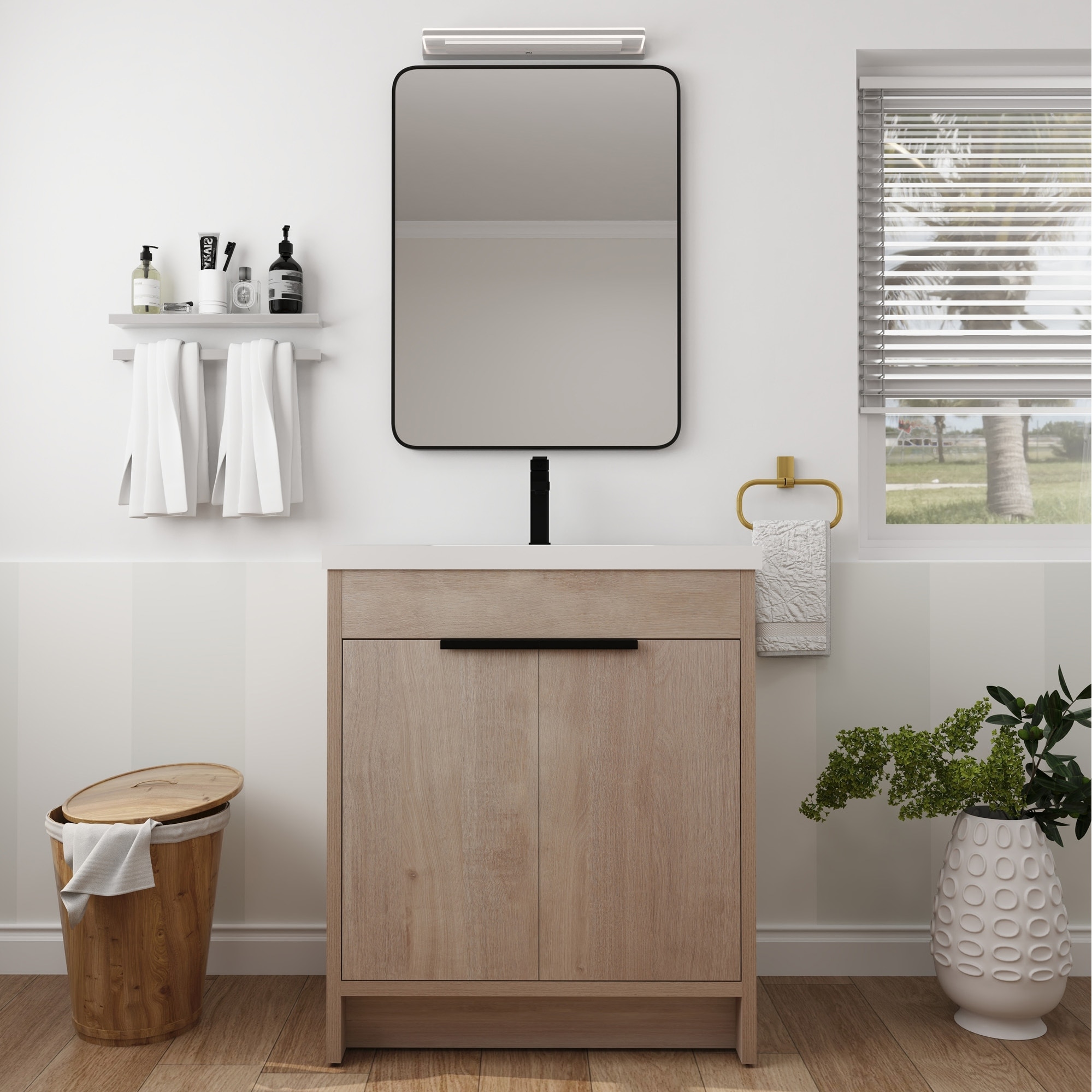 30 inch Plywood Freestanding Bathroom Vanity with White Resin Sink & 2 Soft-Close Cabinet Doors