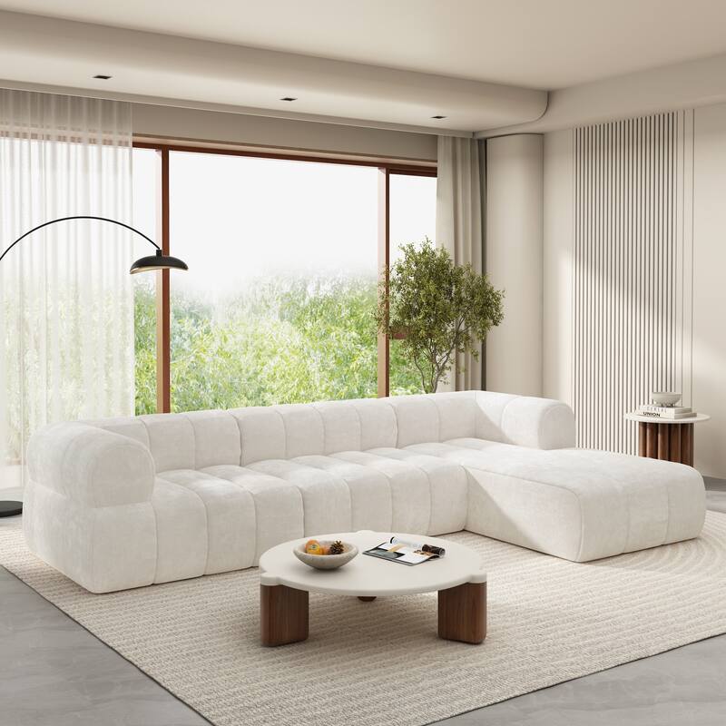 122" Modern L-Shaped Sectional Sofa Set, Beige, Foam & Polyester - Multi-Color