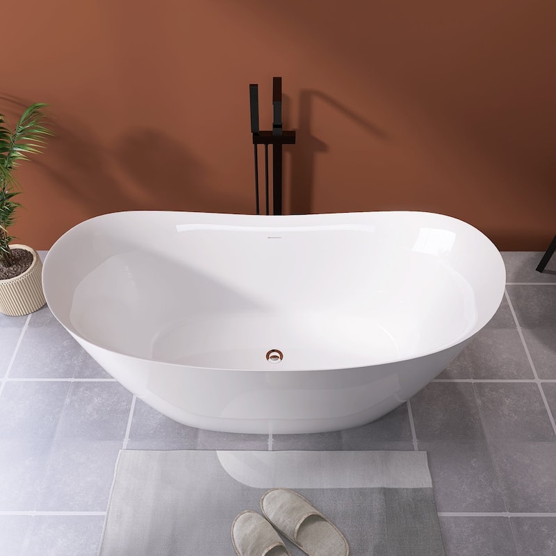 66 in. x 32 in. Acrylic Freestanding Soaking Bathtub in White