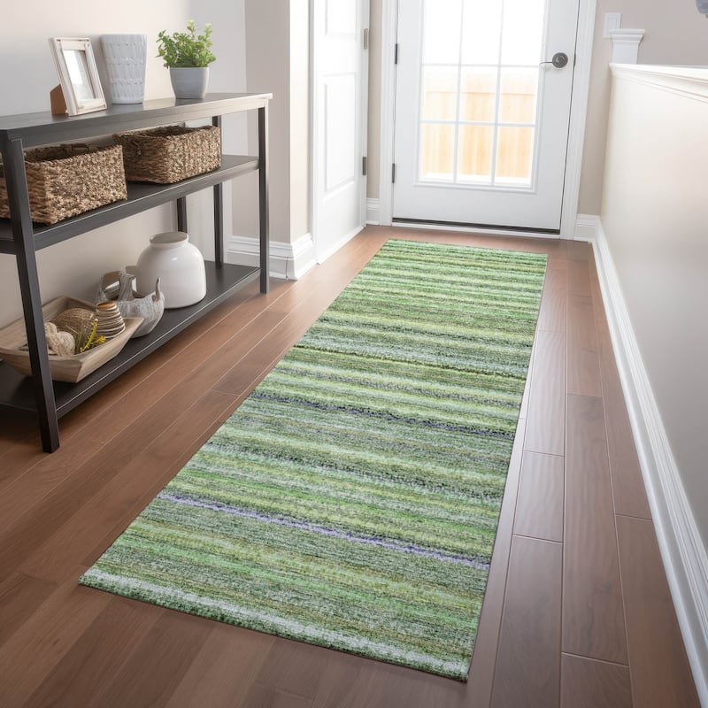 Machine Washable Indoor/ Outdoor Chantille Stripes Rug - Green - 2'3" x 7'6"