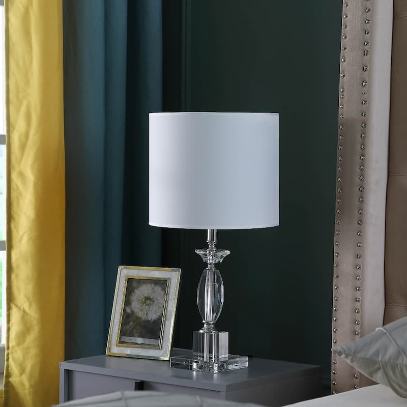 Modern Clear Crystal Table Lamp 23" High with White Drum Shade for Bedroom or Living Room - 23.25"H x 11.75"W x 11.75"D