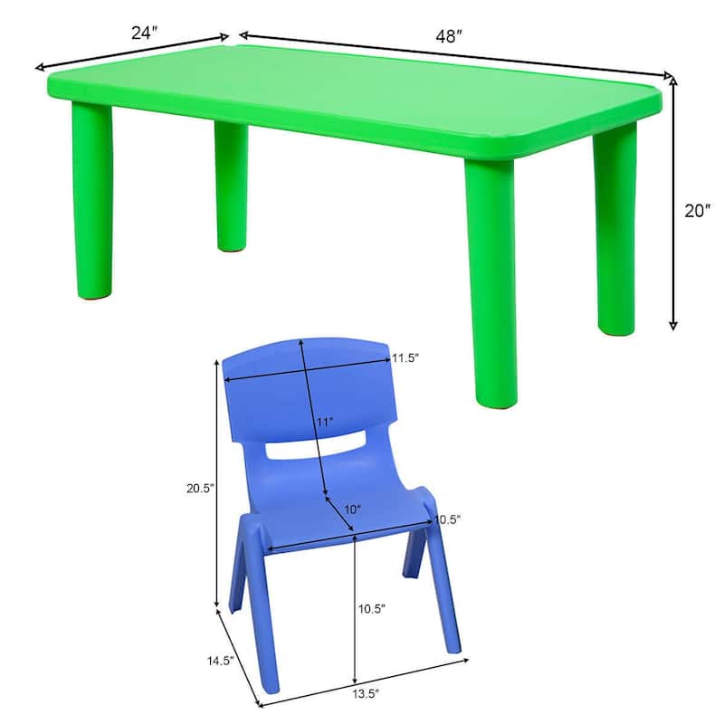 Costway Kids Plastic Table and 4 Chairs Set Colorful Play School Home
