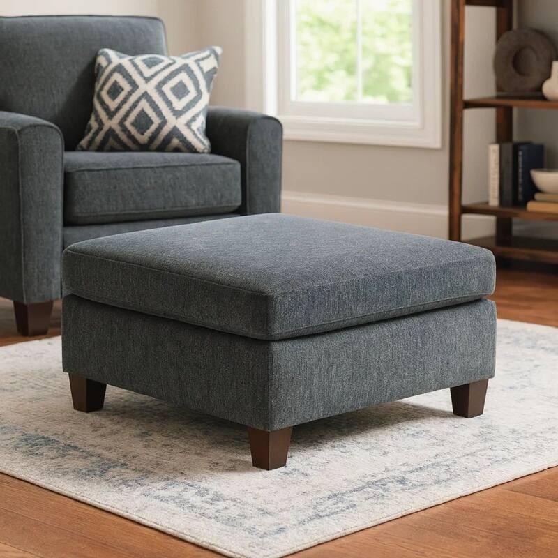 37 Inches Fabric Upholstered Wooden Ottoman, Gray