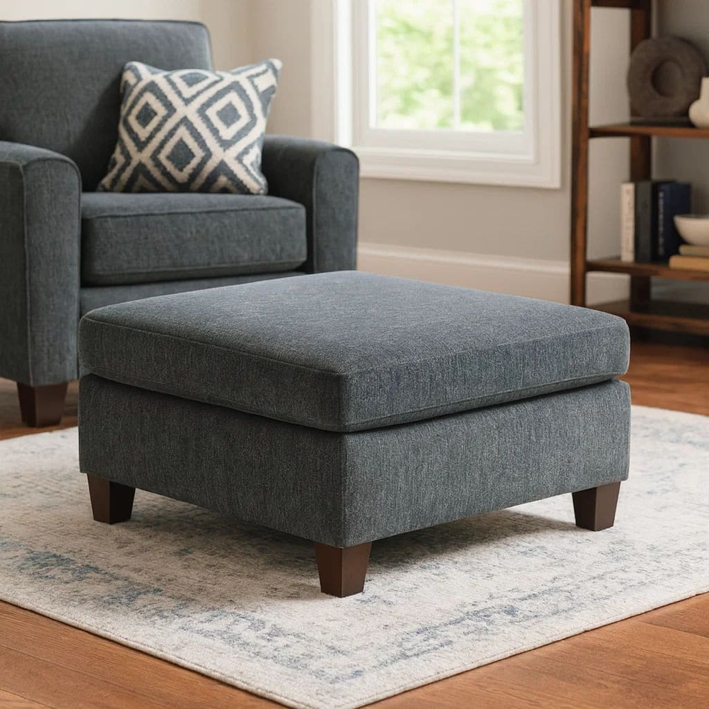 37 Inches Fabric Upholstered Wooden Ottoman, Gray