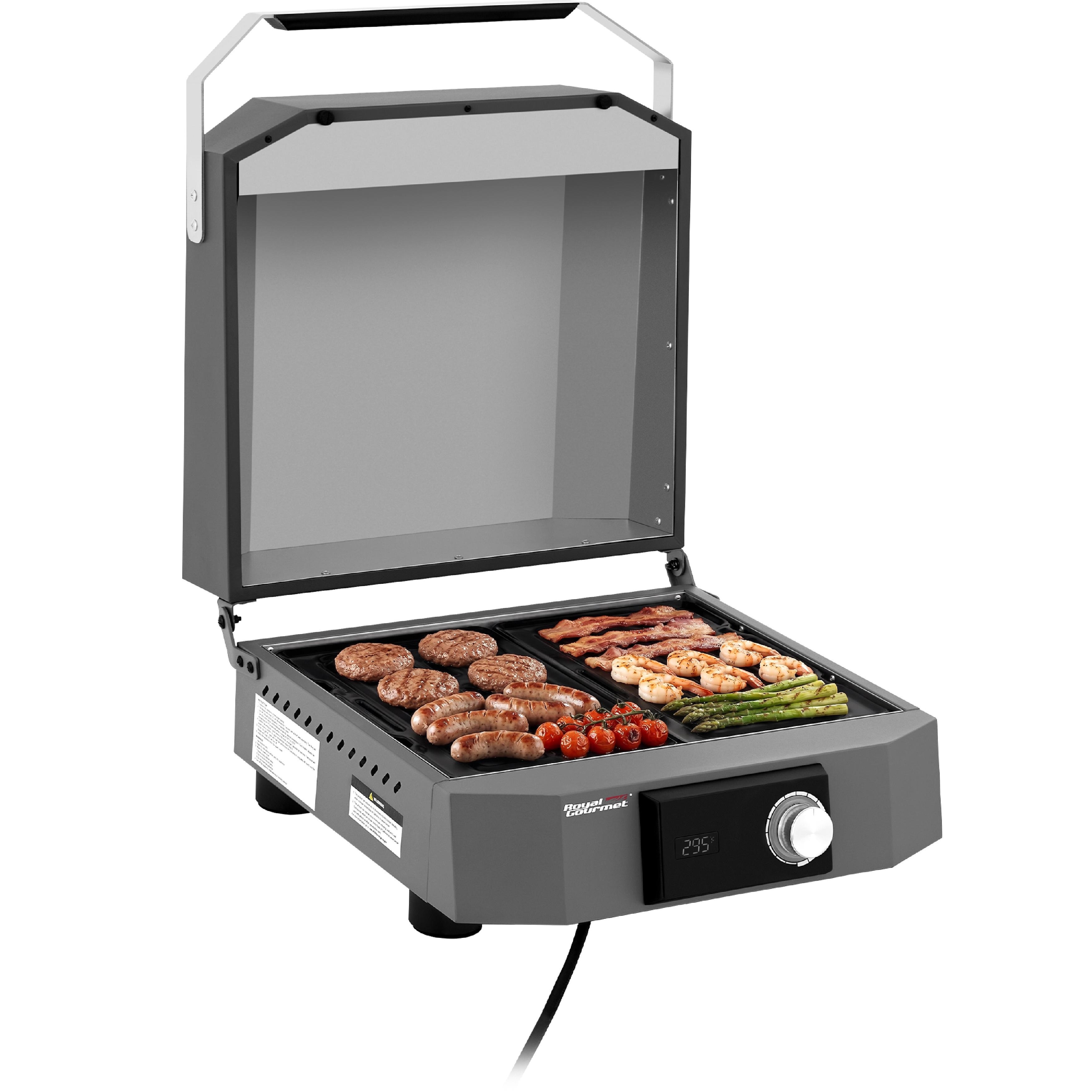 Royal Gourmet 1500W Portable Electric Grill for Outdoor Cooking, Adjustable Temperature Control, Gray & Black