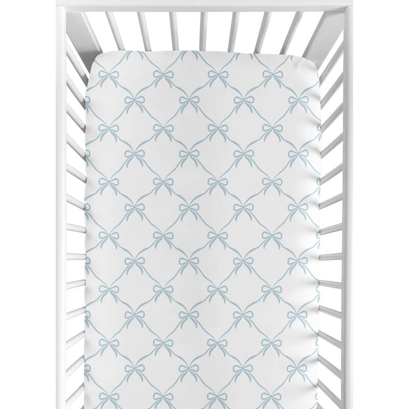 Sweet Jojo Designs Blue Bows Girl Fitted Crib Sheet - Tiffany & White Bow for the Ballet Collection, Vintage Coquette Aesthetic